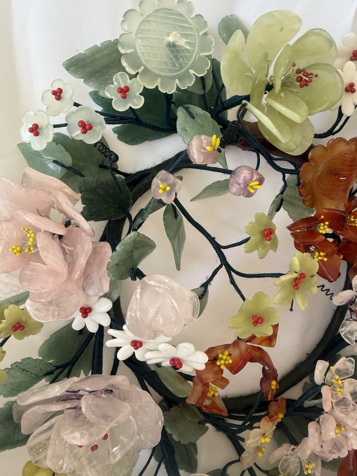 Chinese Gemstone /Jade /Hard Stone Floral Wreath 12 Inches