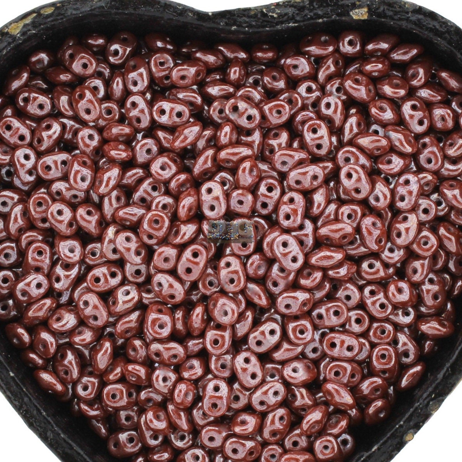 Czech SuperDuo 2-Hole Beads, Opaque Umber WHITE LUSTER 2.5x5mm ~ 20 Grams