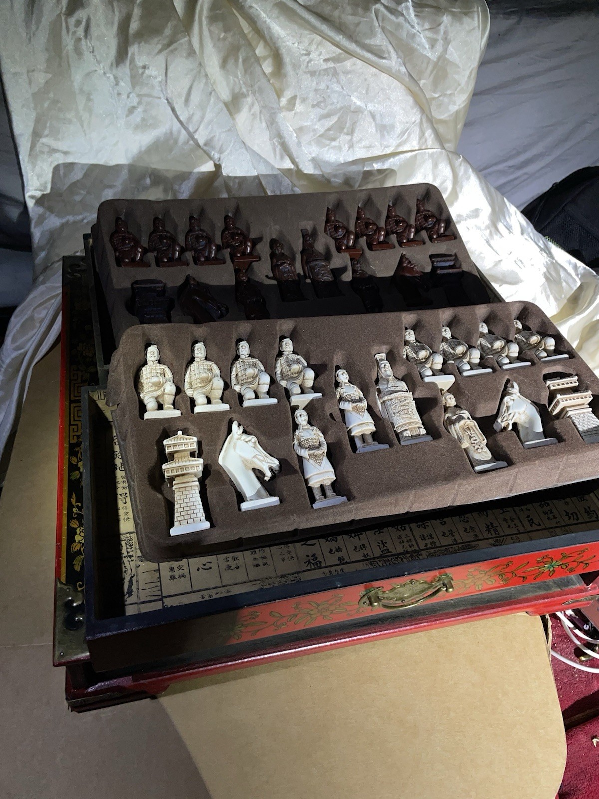Ancient Chinese Themed Chessboard with Drawers In Great Condition See Photos