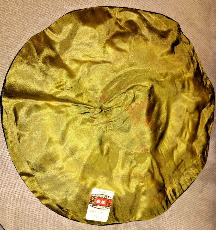 VINTAGE SILK SATIN EMBROIDERED DOILY BEIJING ESTATE 10 IN TAG ON BACK