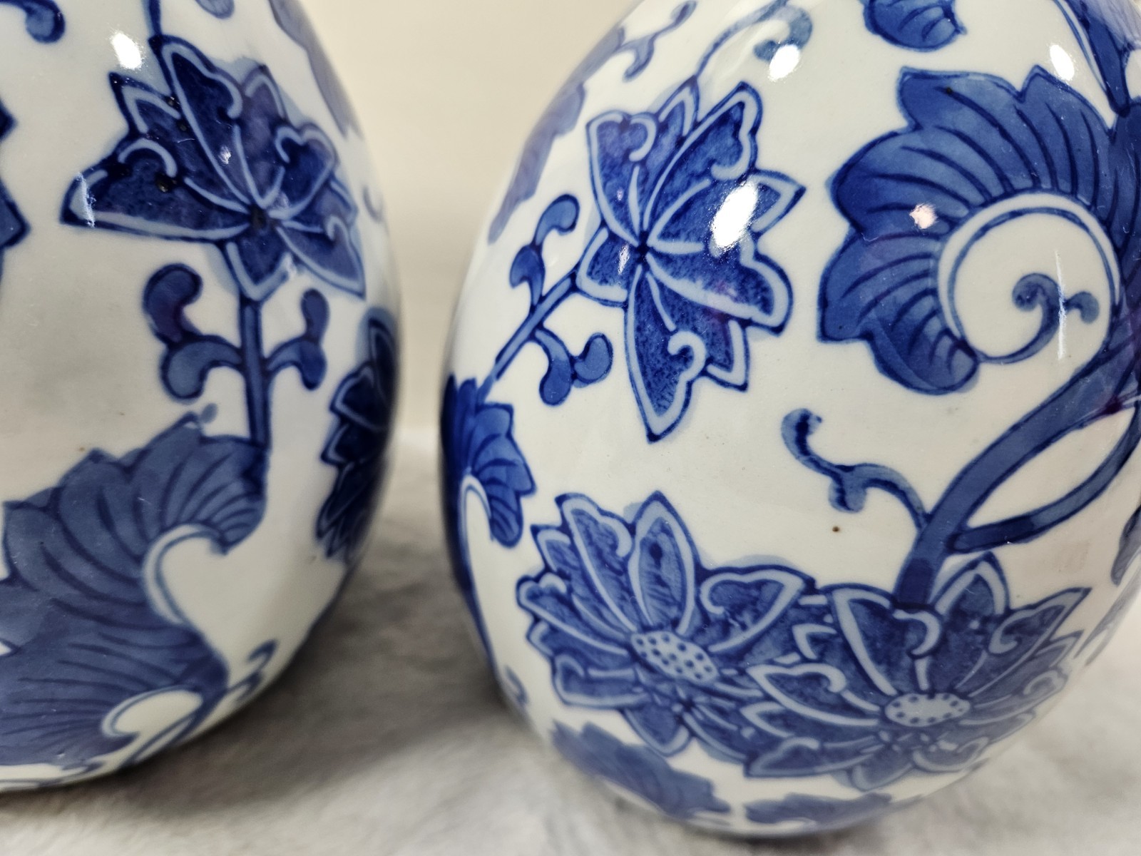 Vintage Asian Blue & White Two Large Eggs 7” Collectible Home Décor Flowers