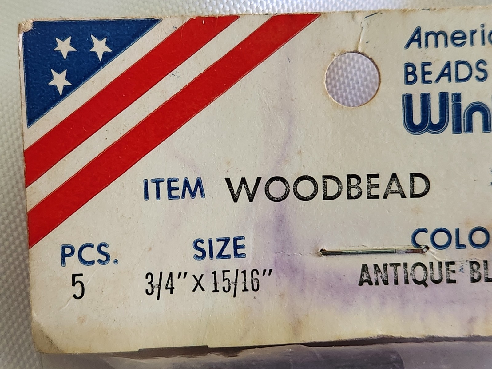 5 American Heritage Wood Beads by Wintergreen NOS Antique Blue 3/4×15/16″ Stack
