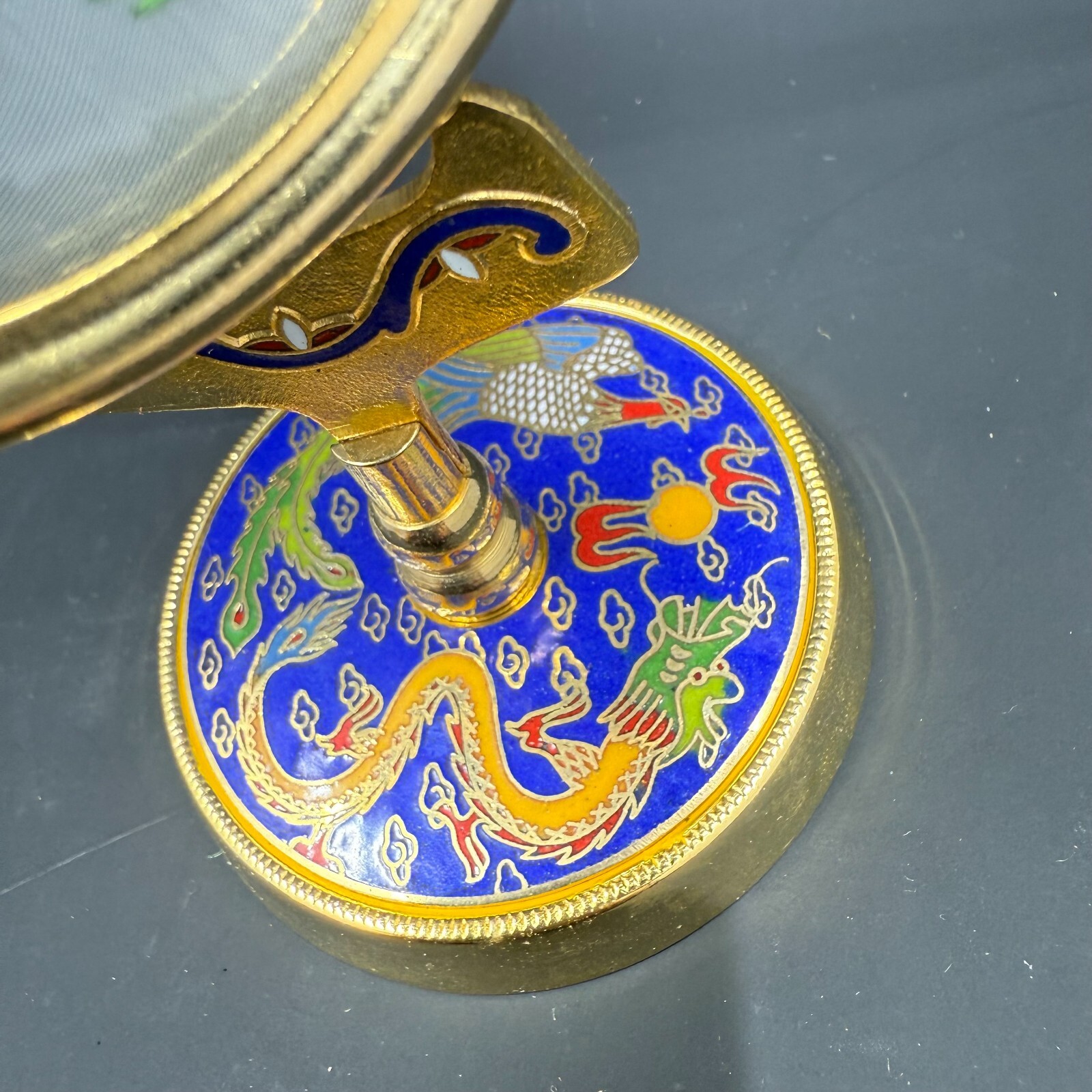 Vintage Suzhou Chinese Silk Embroidered Panda Cloisonné Enamel Metal Stand
