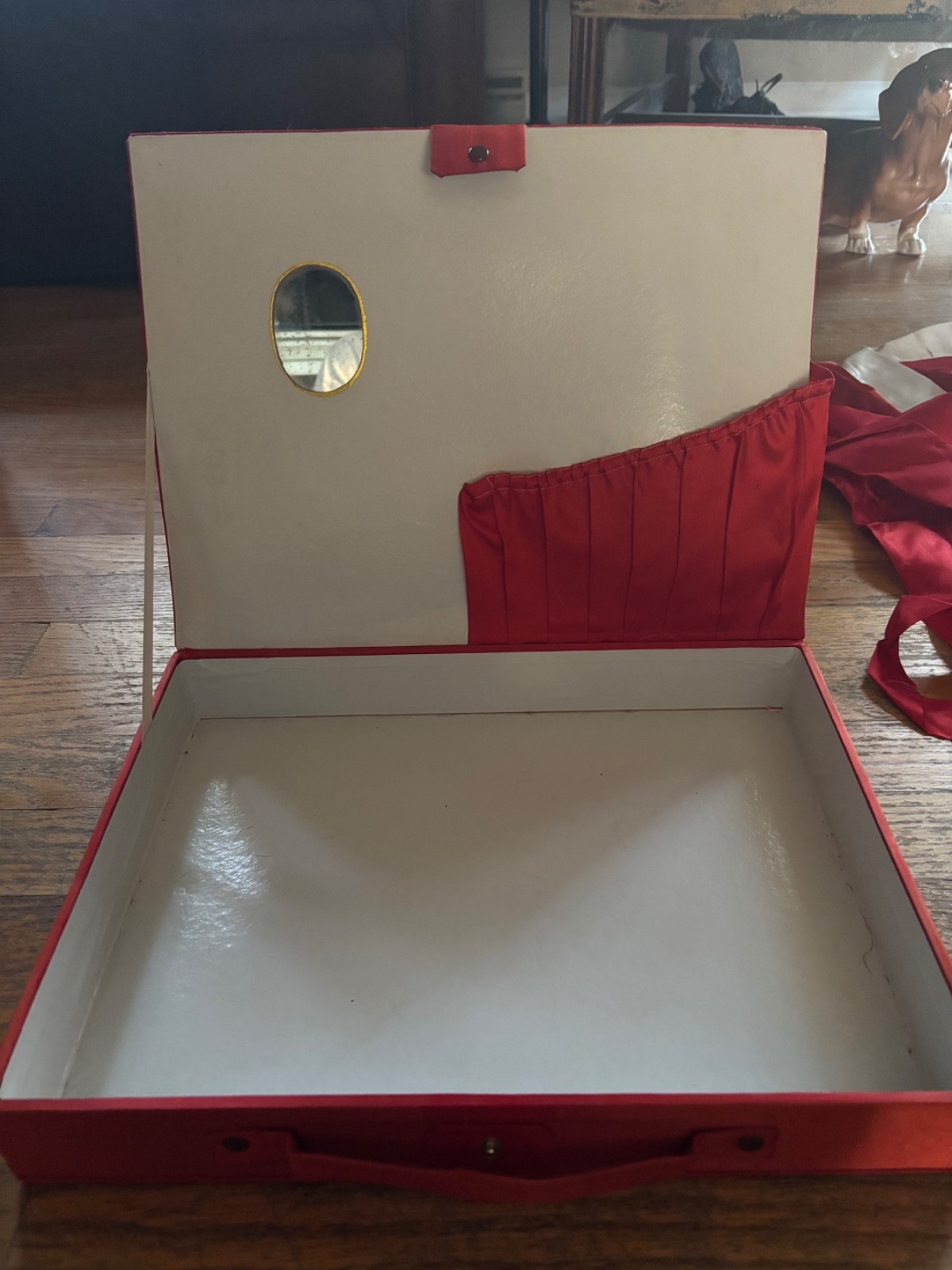 Vintage Chinese Red Silk Pajama Robe Set w/ Slippers & Box 1950s