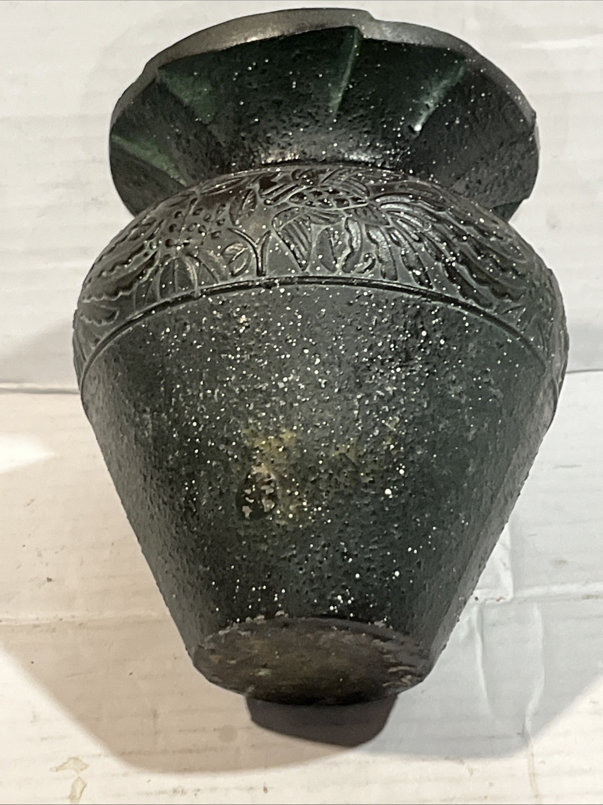 Chinese Stone Cast Vase Metal Decorated Design Iron? Asian Flowers Motif