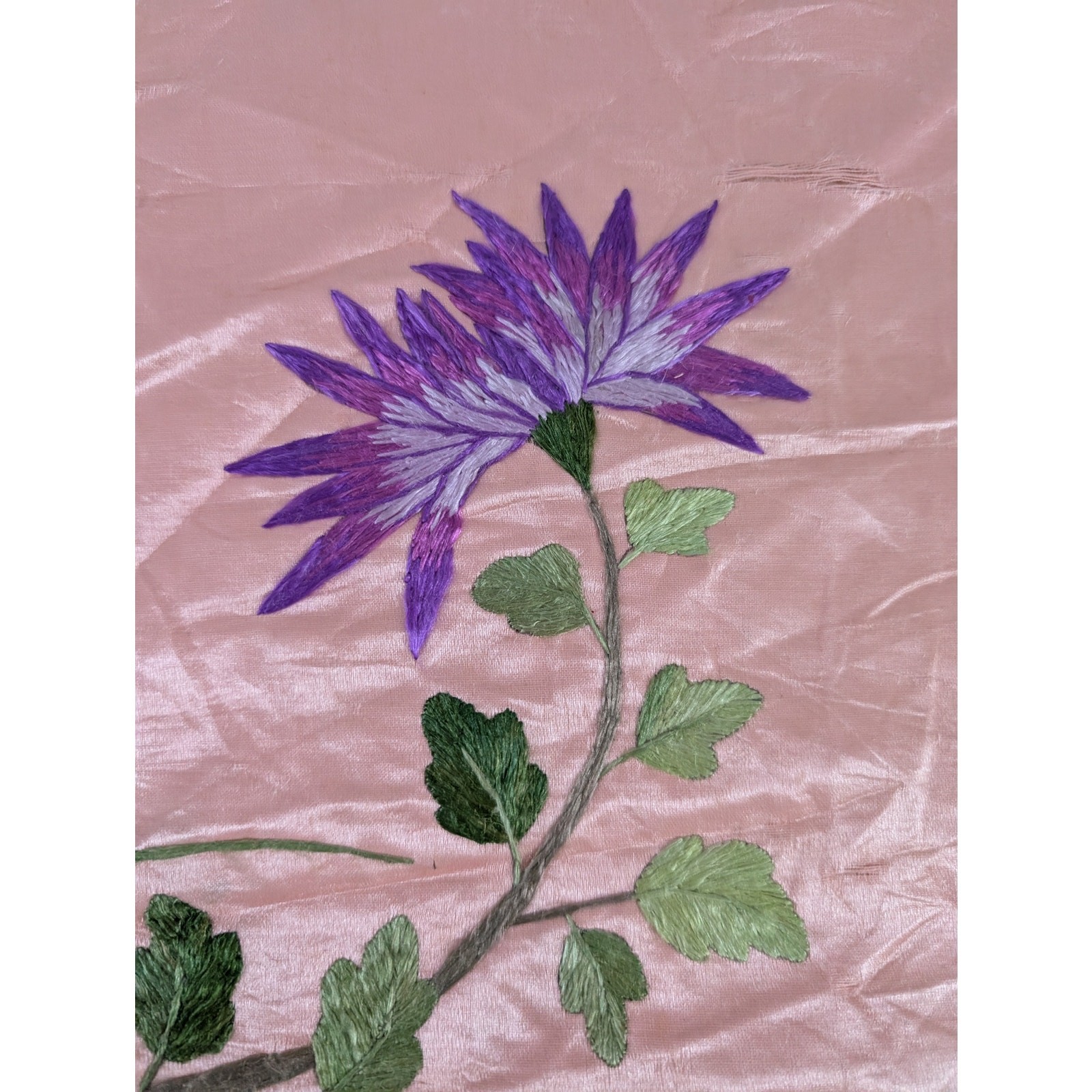 Vintage Chinese Hand Embroidered Floral & Butterfly Silk Textile 23x18in