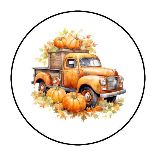 Autumn, Fall old truck stickers, labels, tags, envelope seals, Thanksgiving