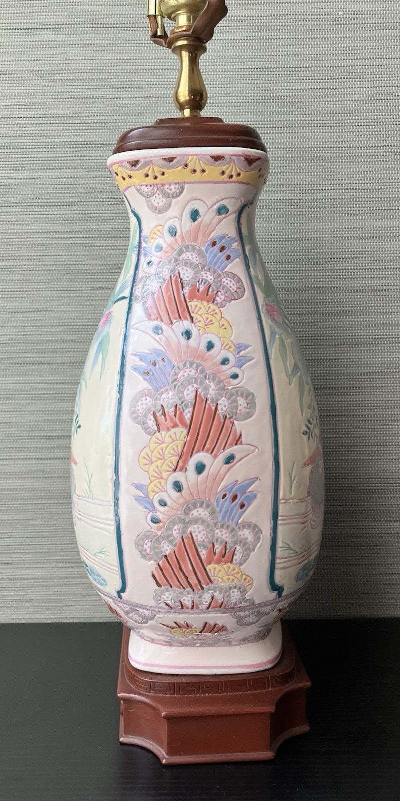 Vintage Chinese Porcelain Vase Lamp, Pink Chinese Mandarin Duck Design, Working