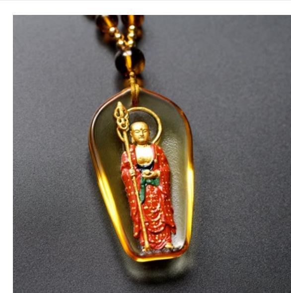 China Yellow Coloured Glaze Gild Colour Painting Ksitigarbha Buddha Pendant