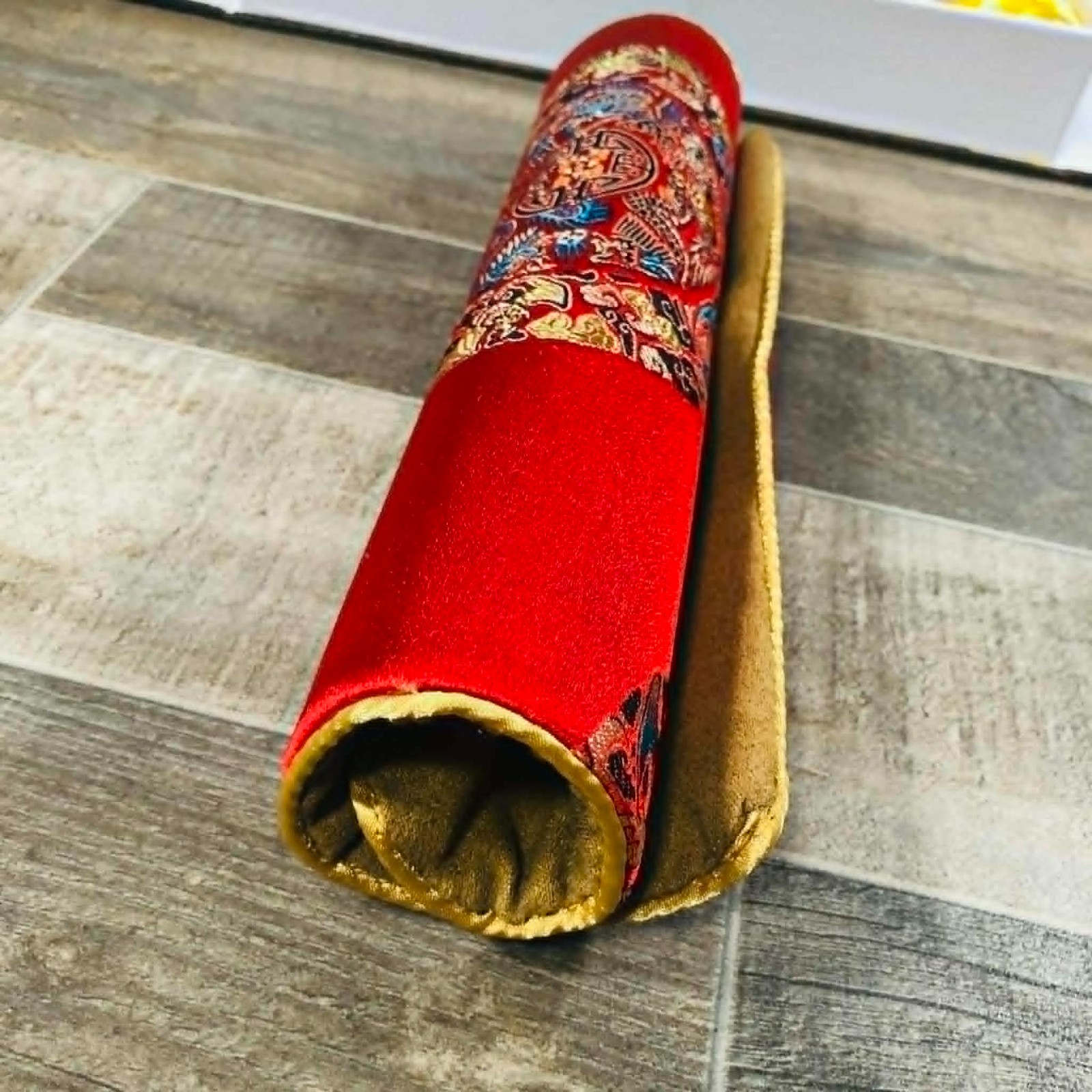 Traditional Chinese Silk Brocade Gift Set – Red Gold Notebook Mat Boxed Vtg