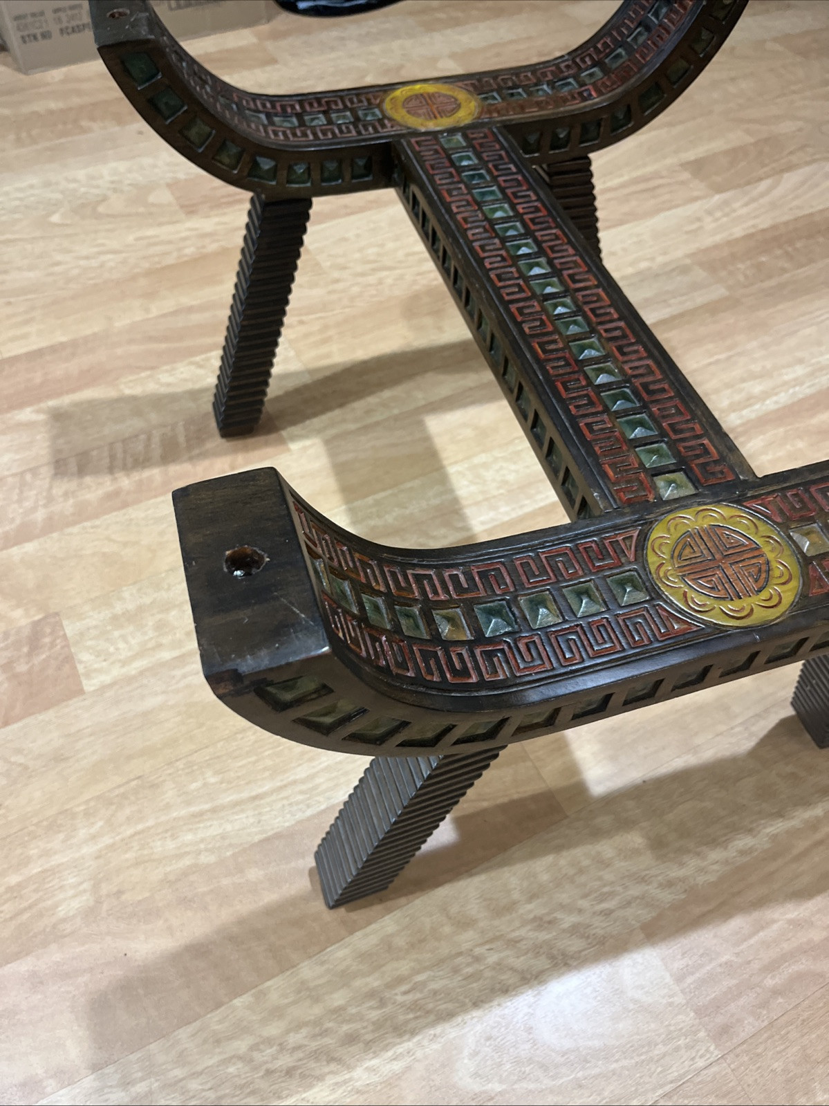 Unique Chinese Asian Carved Wood Coffee Table / Side Table Without The Glass VTG