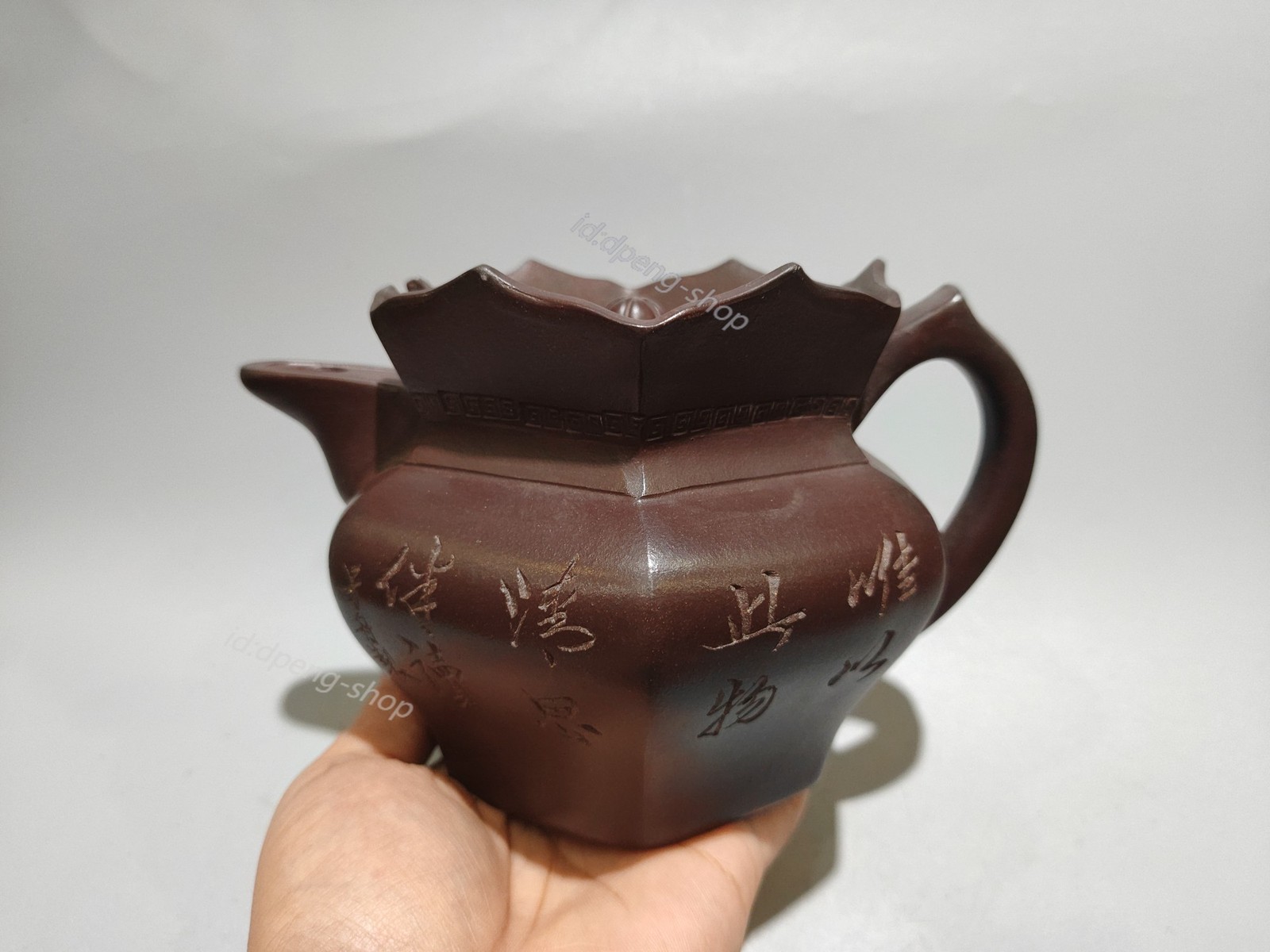 7″ Chinese Yixing Zisha Pottery Purple Clay 450CC Six Sided Monk’s Cap Teapot