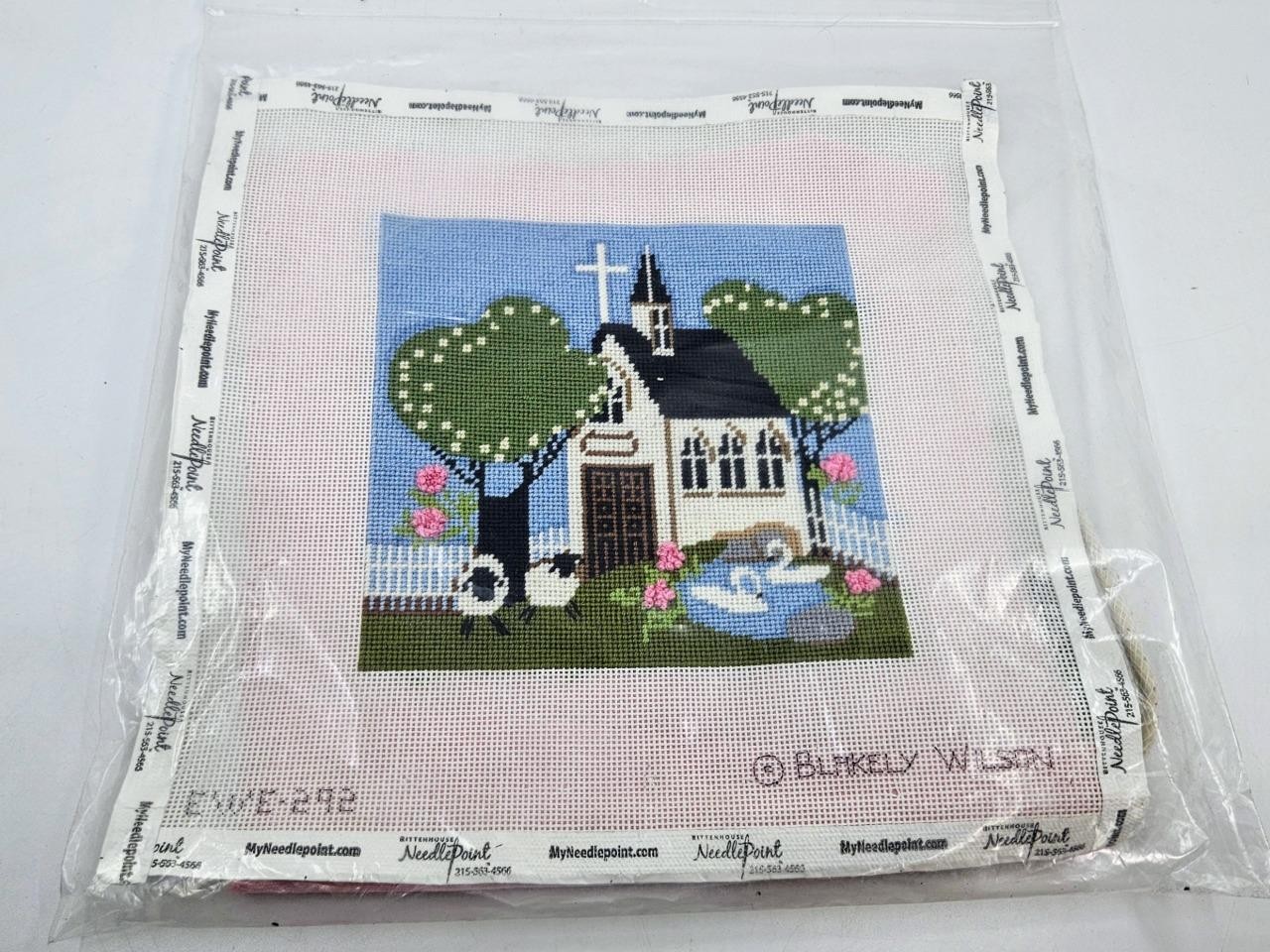 Blakely Wilson Ewe & Eye Church Love Needlepoint Canvas Finished 6×6 Sheep Swans
