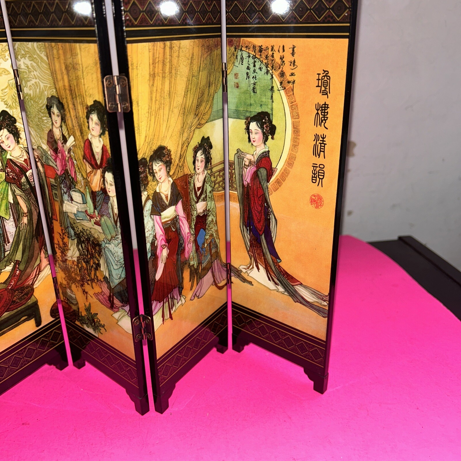 Chinese Table Top 6 Panel Folding Screen Decor Mini screens-Qiong Lou Qing Yun
