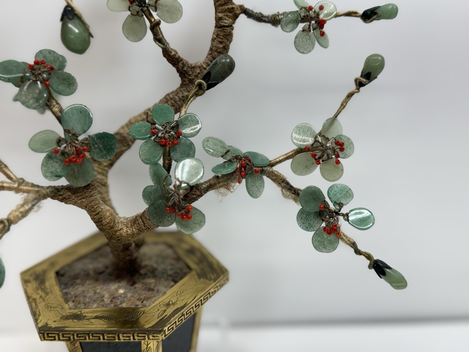 Vintage Chinese Jade Bonsai Tree With Spinach Jade Bowl 11” Tall