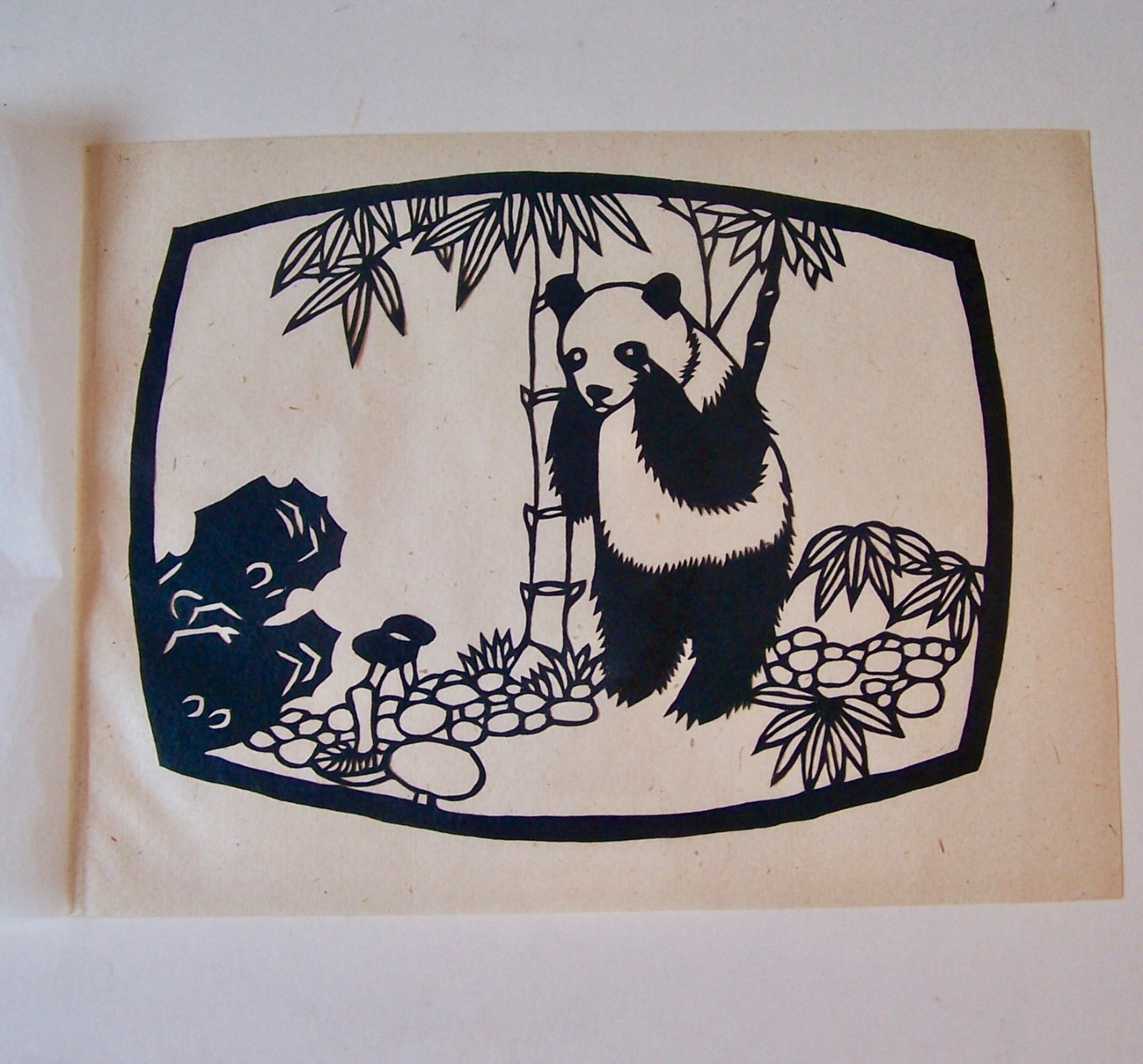 6 VINTAGE CHINESE PAPER CUTS IN ORIGINAL FOLDER PANDAS 6.5 X 5.25″ UNFRAMED