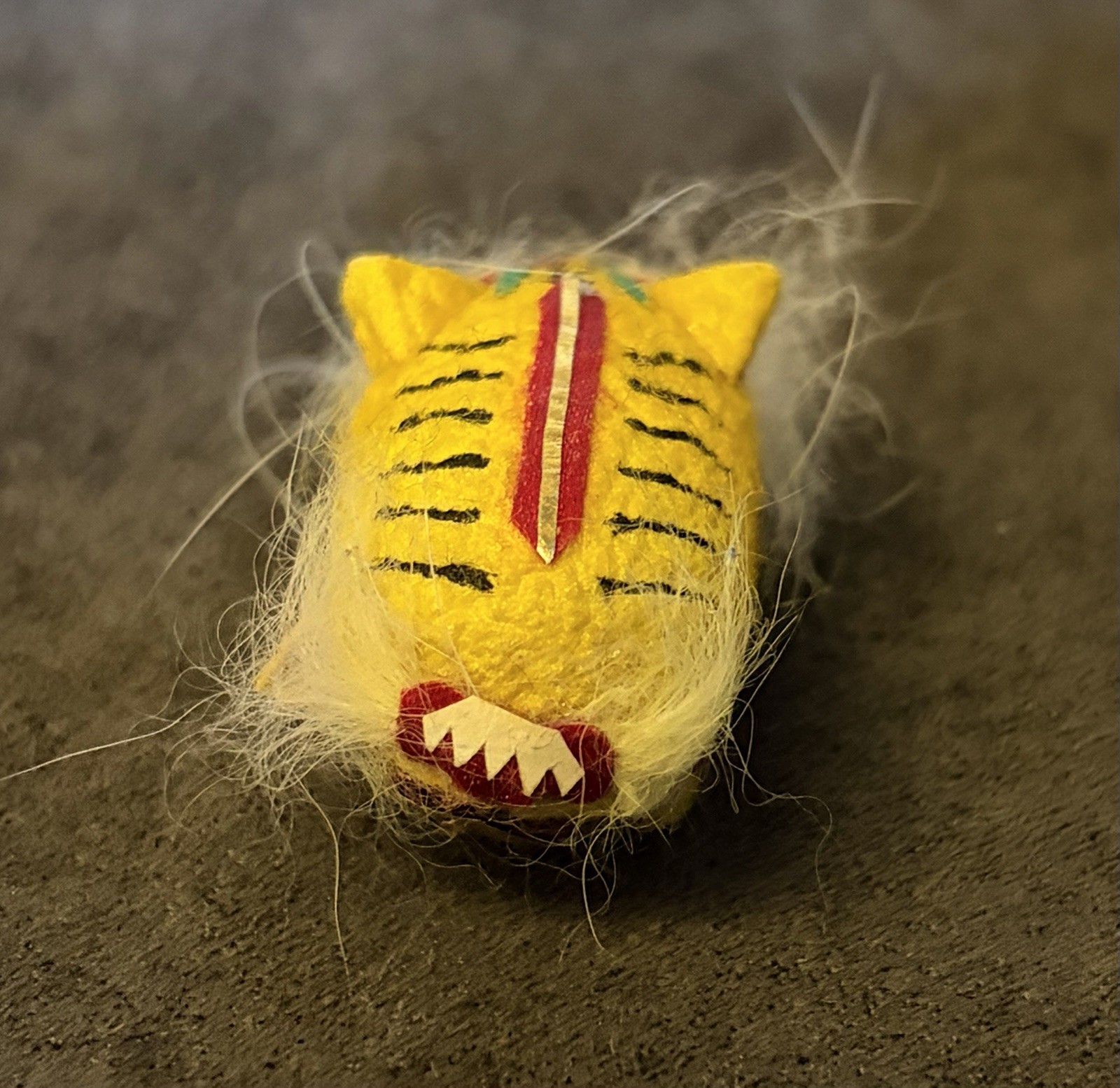 Vintage 1950s Chinese Tiger Painted Silk Worm Cocoon Toy 1-1/4” Miniature