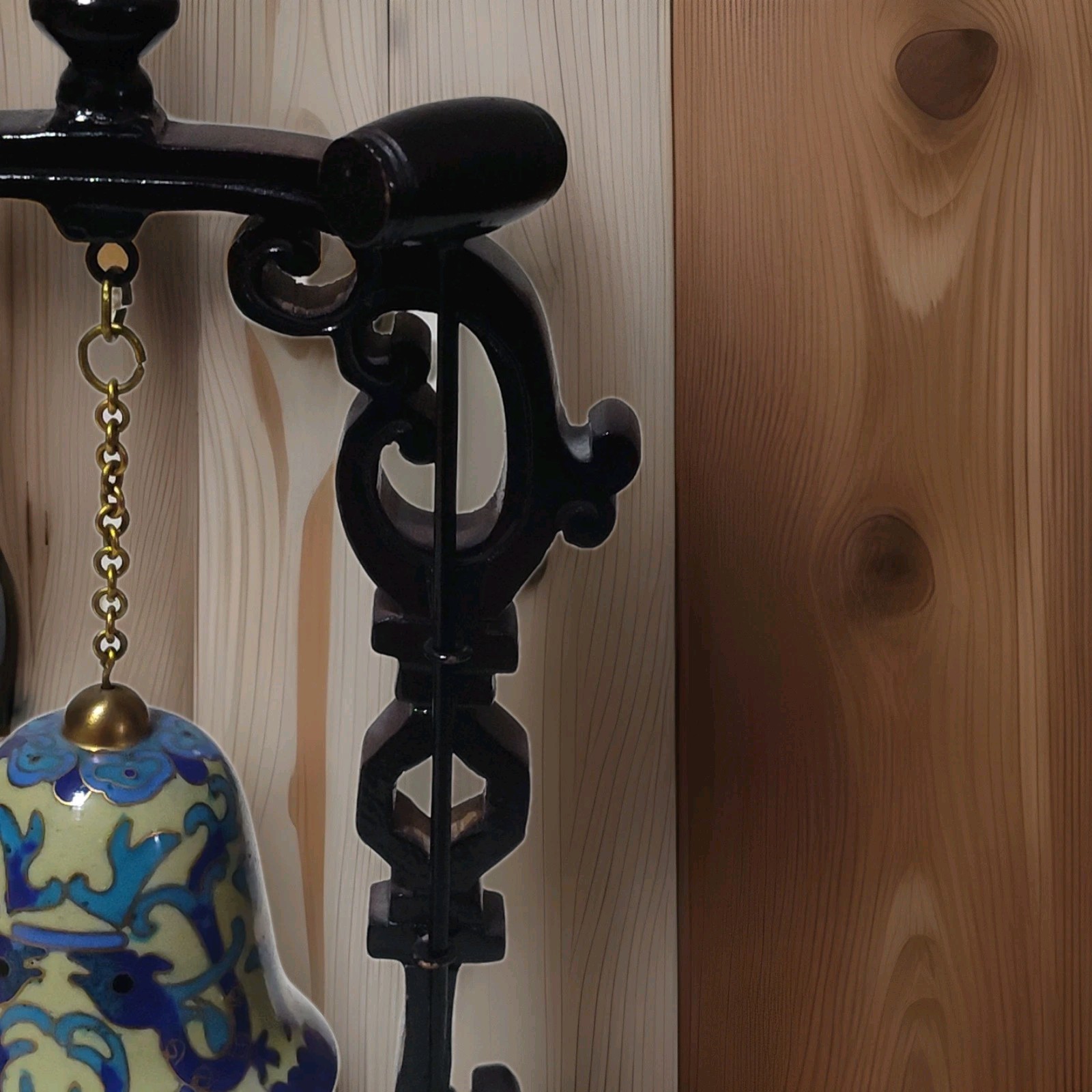Chinese Enamel Cloisonne Dragon Bell Hanging on Wood Stand B12