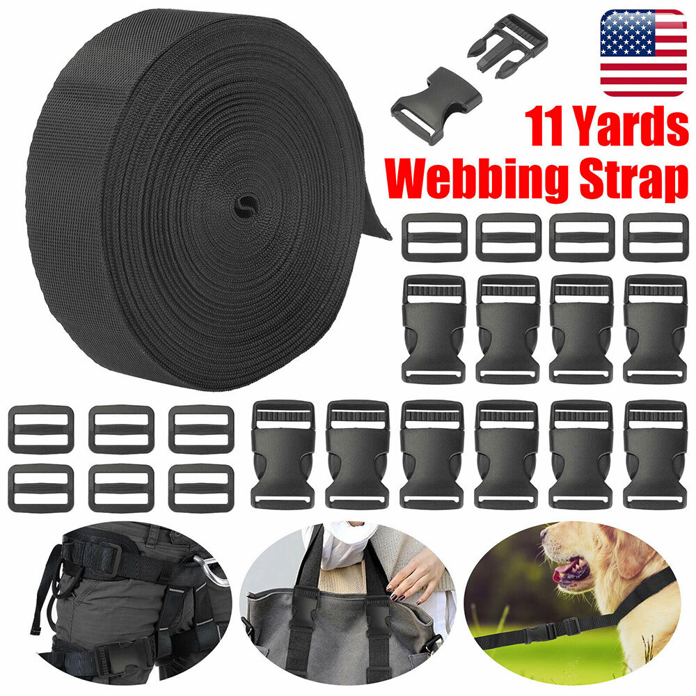 1 Inch/2.5cm 11 Yards Nylon Webbing Strap w/10 Set Plastic Buckles Side Release