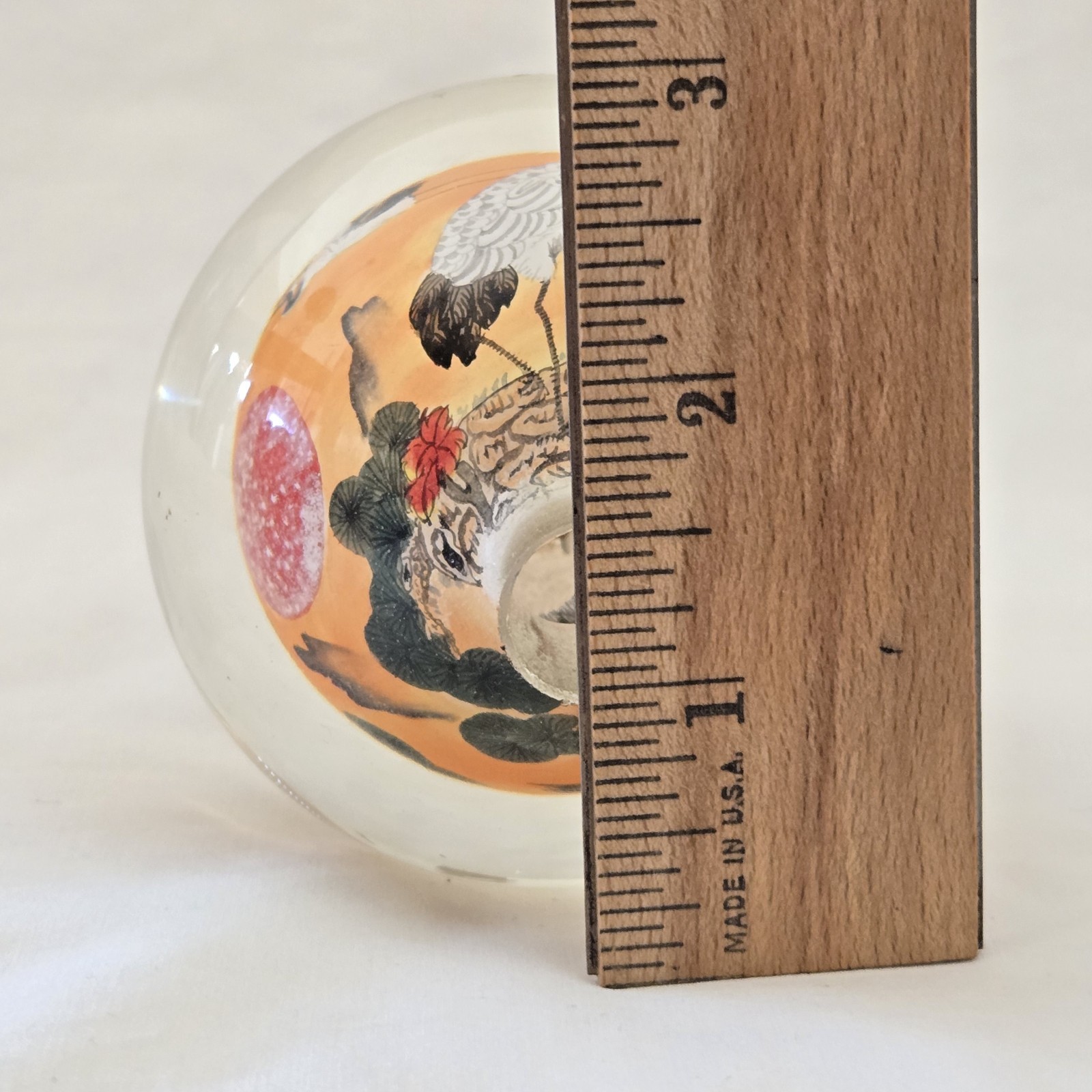 Cranes Art Glass Reverse Handpainted Sphere Ball 3″ Diameter Unbranded Vintage
