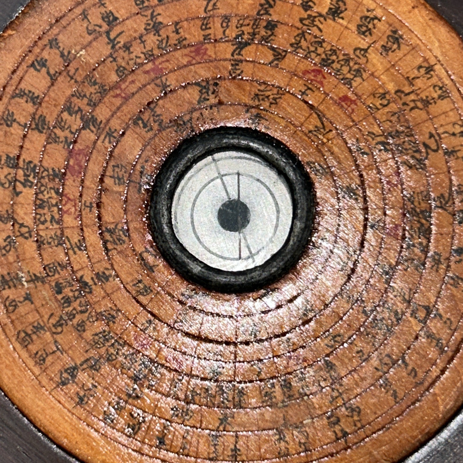 Vintage Chinese Pocket Sundial Geomantic Compass Diptych Wooden Case Feng Shui