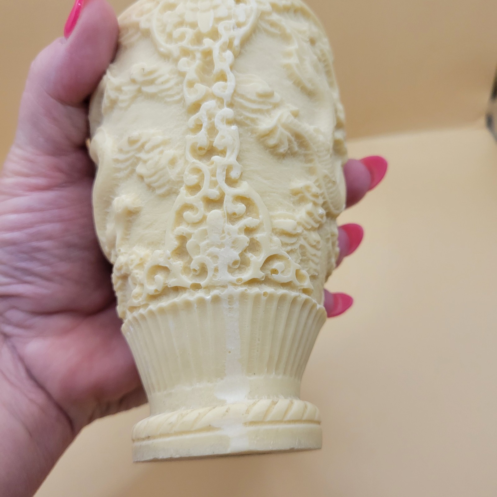 Norleans DRAGONS vintage carved resin vase 6.5″ Chinese Small