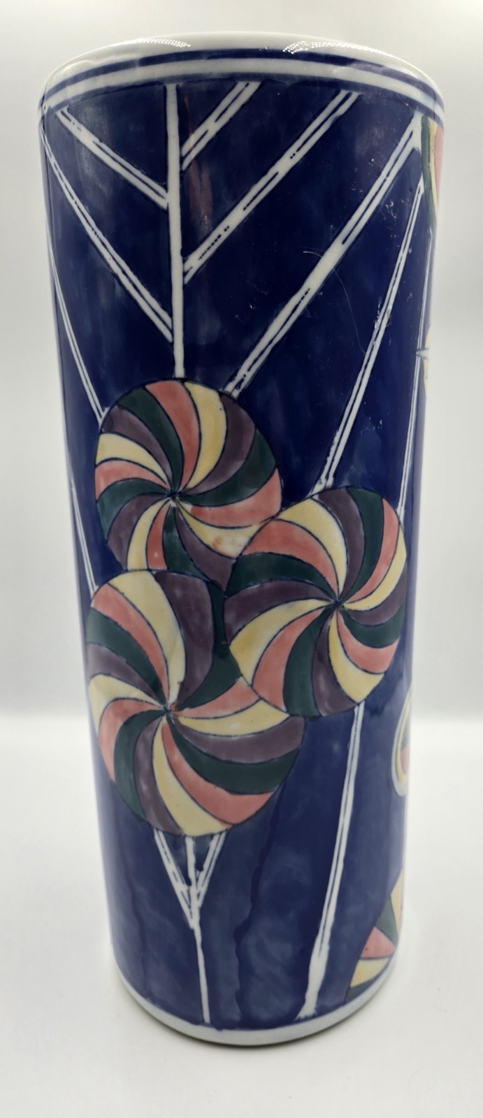Chinese Chinoiserie Vase with Abstract Geometric Motifs Hand Painted 14 In Ht