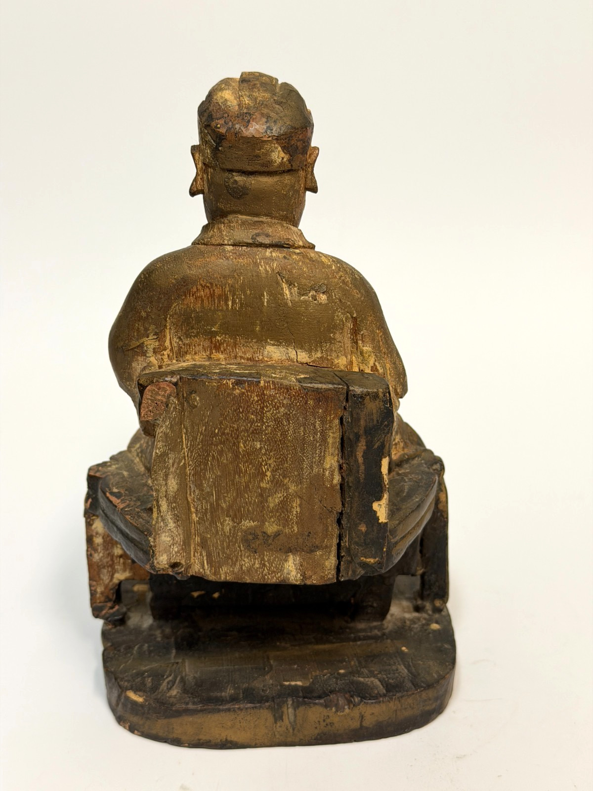 17/18C Chinese Gilt Wooden Folk Carving Seated Deity 8.5″ tall