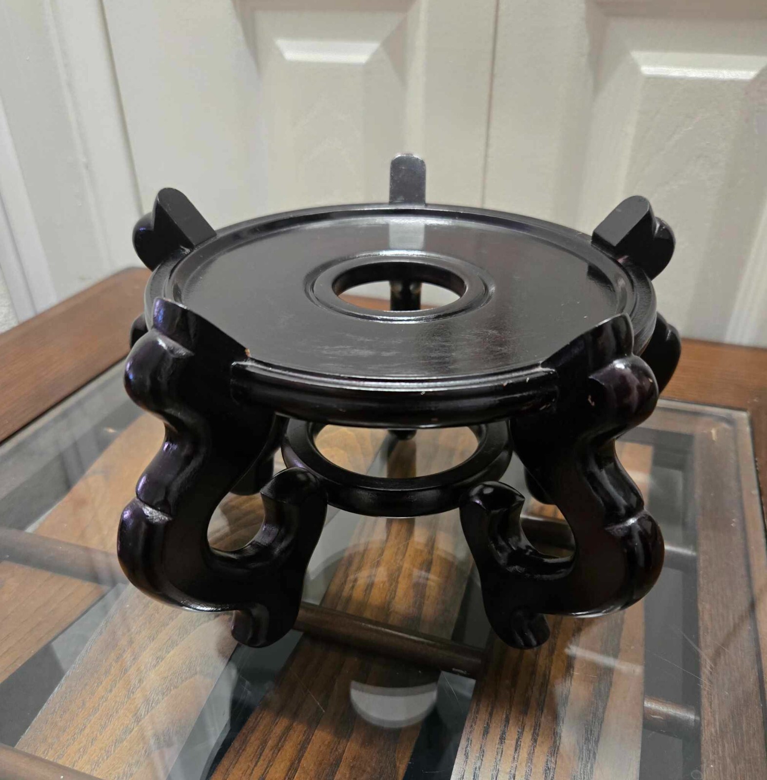 Chinese Wood Carved Display Stand Footed Pedestal For Koi Fish Bowl 5 1/2