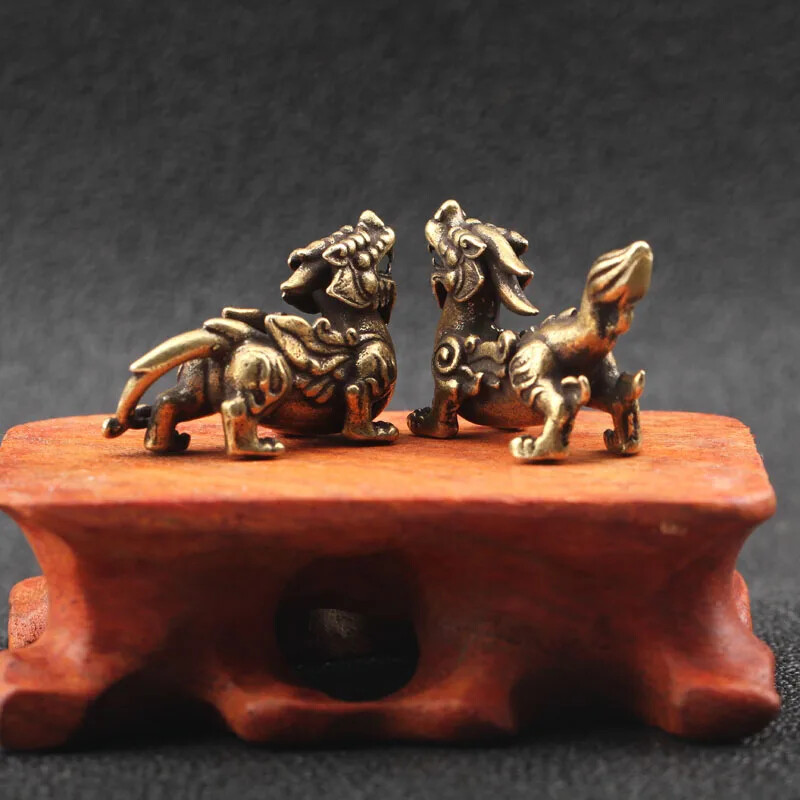 Copper Chinese Mythical Miniature Figurines Ornaments Brass Luck Decorations