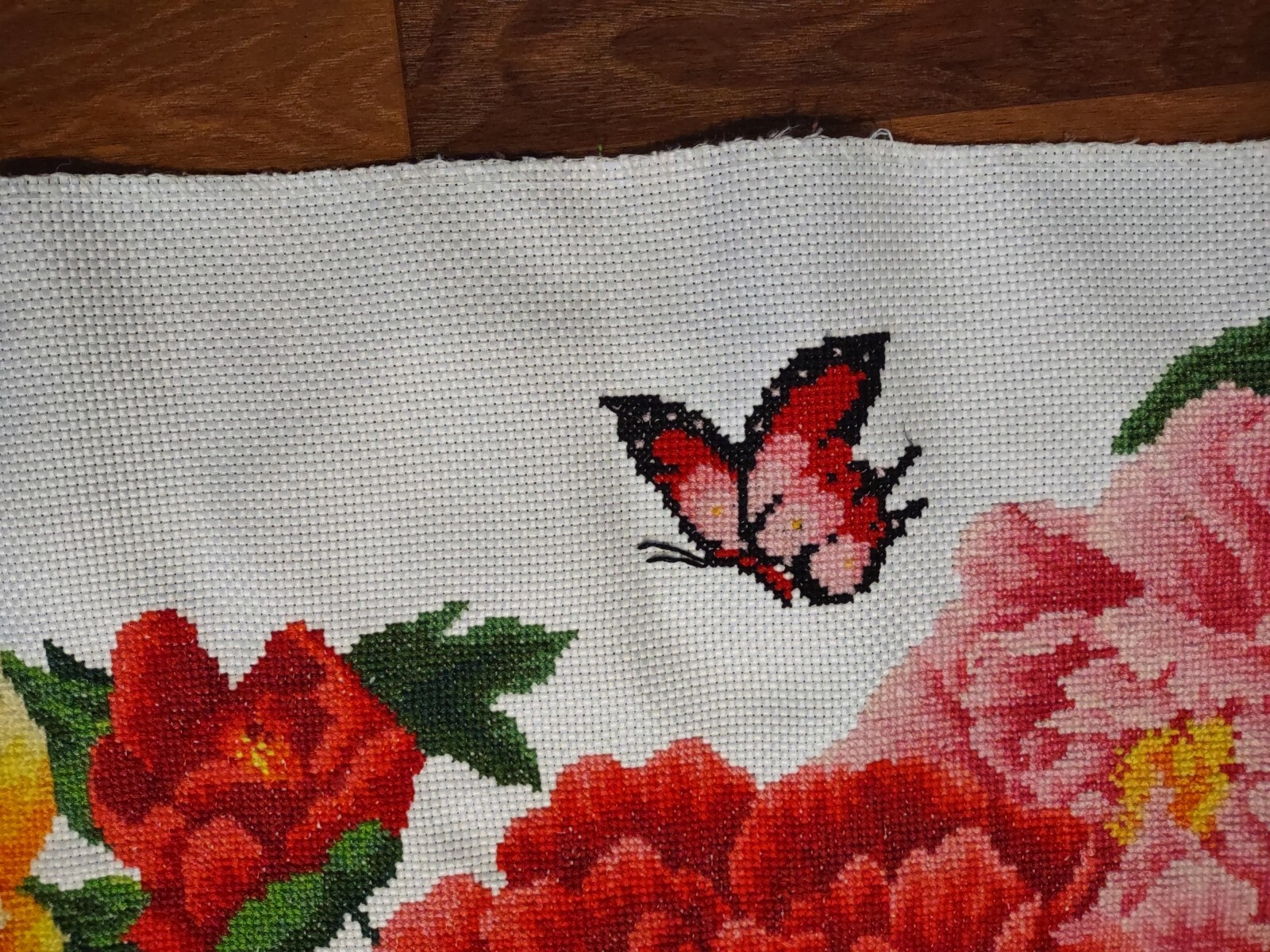 Asian handmade Floral Tapestry embroidered Cross Stitch 41 X 16 Wall Hanging