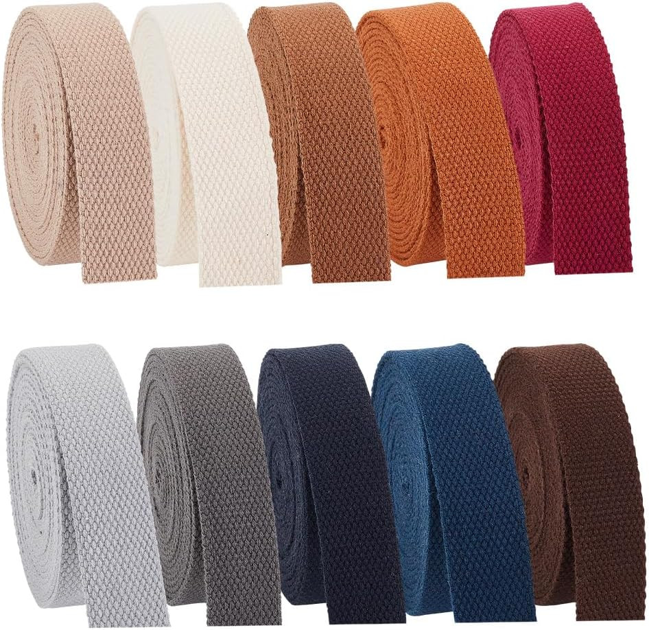 38 Yards Cotton Webbing 1 Inch Polyester Cotton Webbing Straps 10 Colors Bag Han