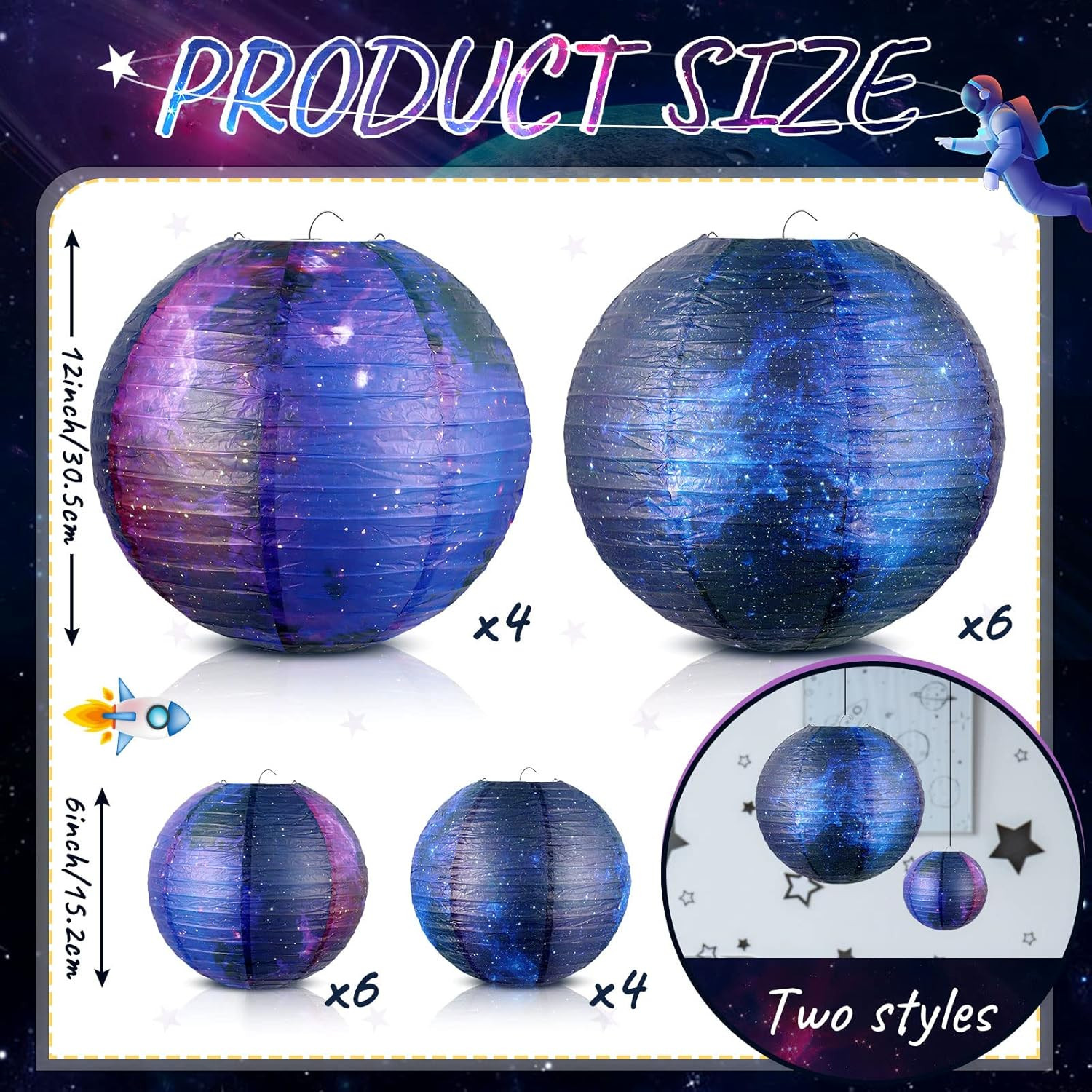 20 Pieces Galaxy Print Paper Lanterns Chinese Japanese Lanterns Space Themed Han