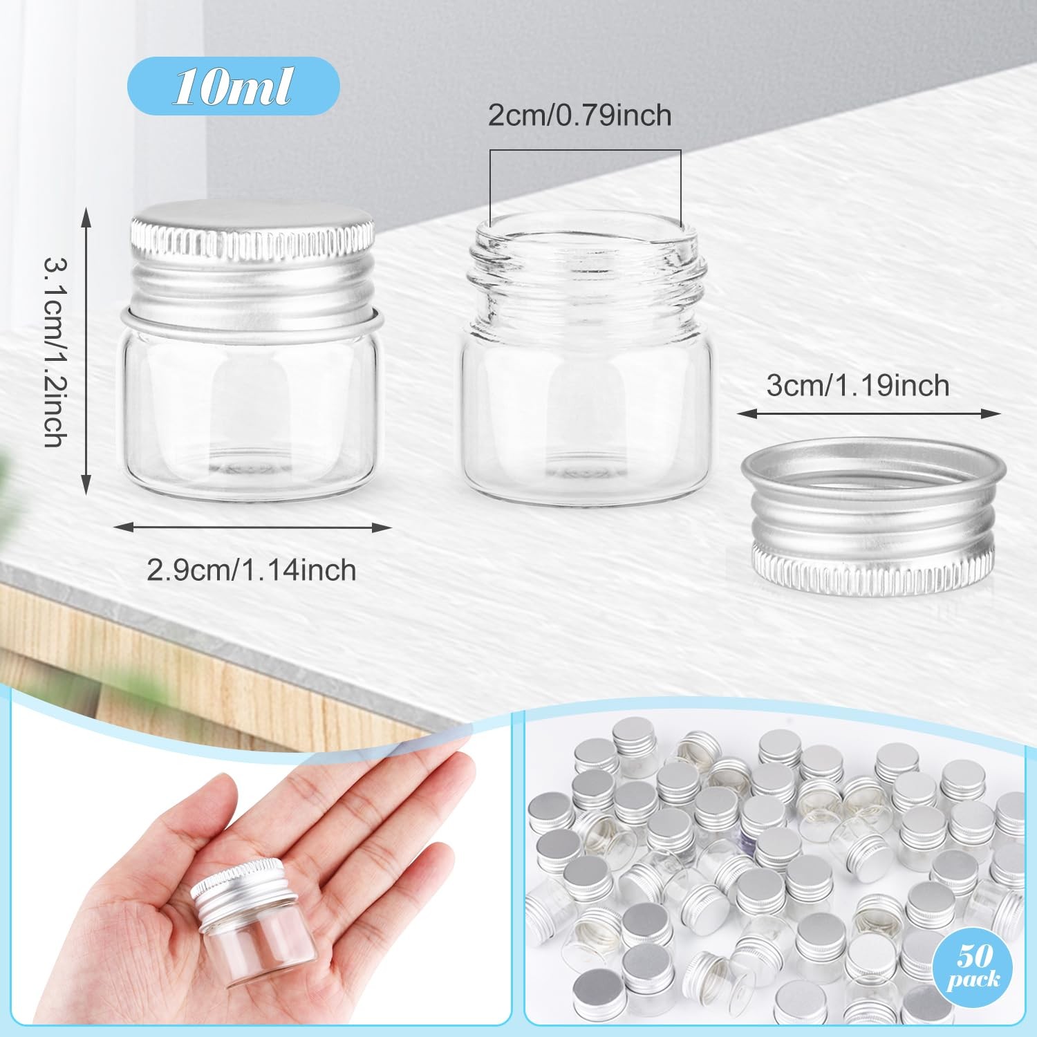 50 Pack,10ml Clear Glass Essential Oil Bottle,Empty Travel Glass Liquid Sampl…