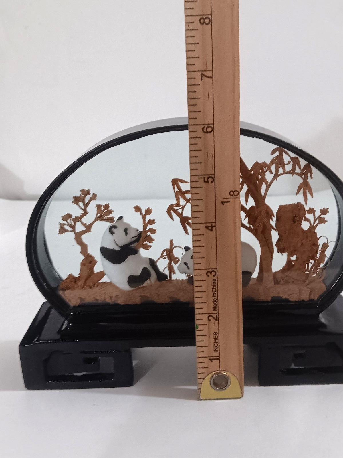 Chinese Panda Diorama, Vintage Cork Art, Wood Shadowbox Art# 320
