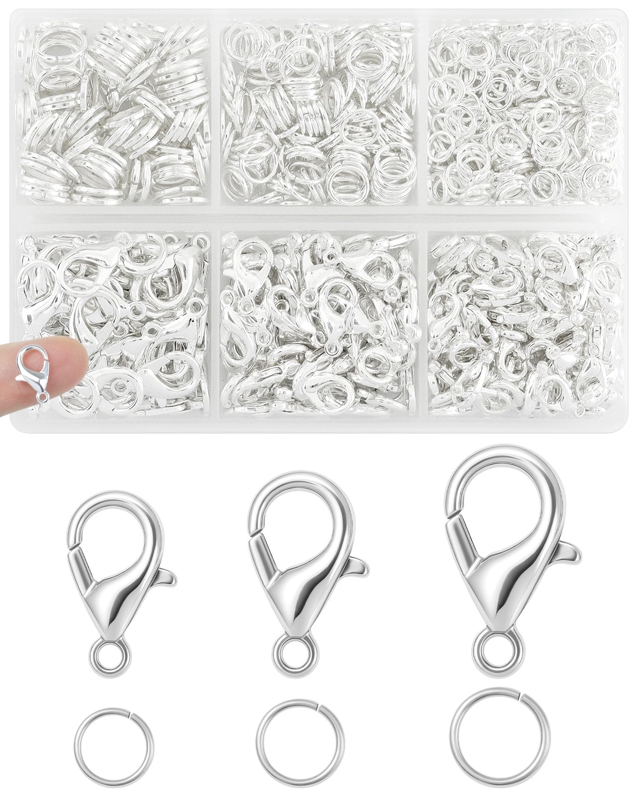 900PCS Lobster Claw Clasps and Jump Rings Set Silver Jewelry Clasps for Neck…