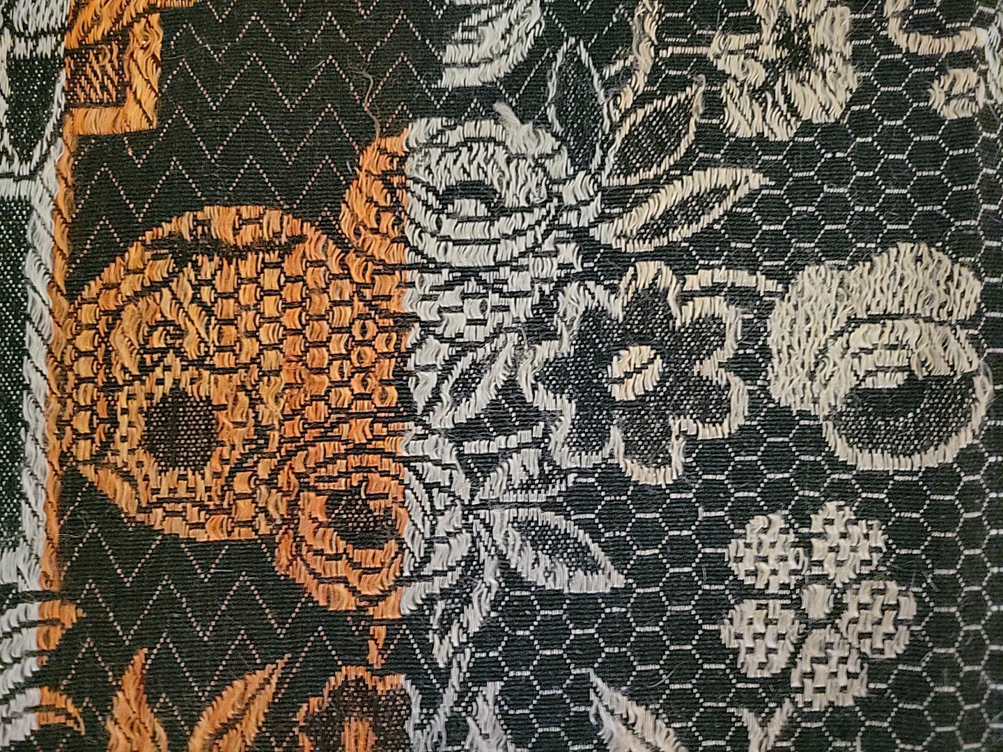 Vintage Asian Brocade Floral Silk Tapestry Bedcover Fringe Double Sided