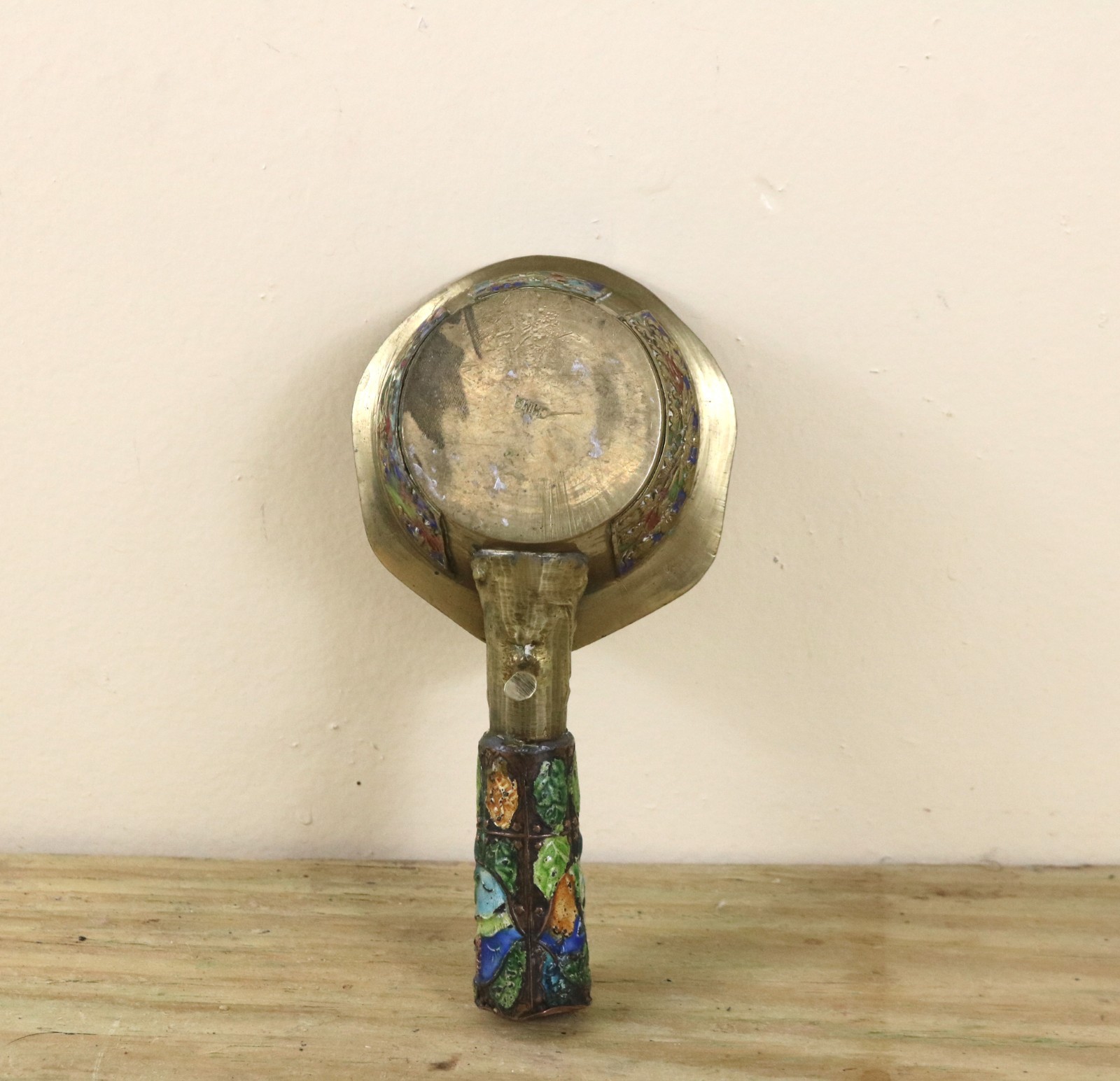 Vintage Chinese Brass Silk Iron Floral Champleve Enamel Cloisonne Antique 1900s