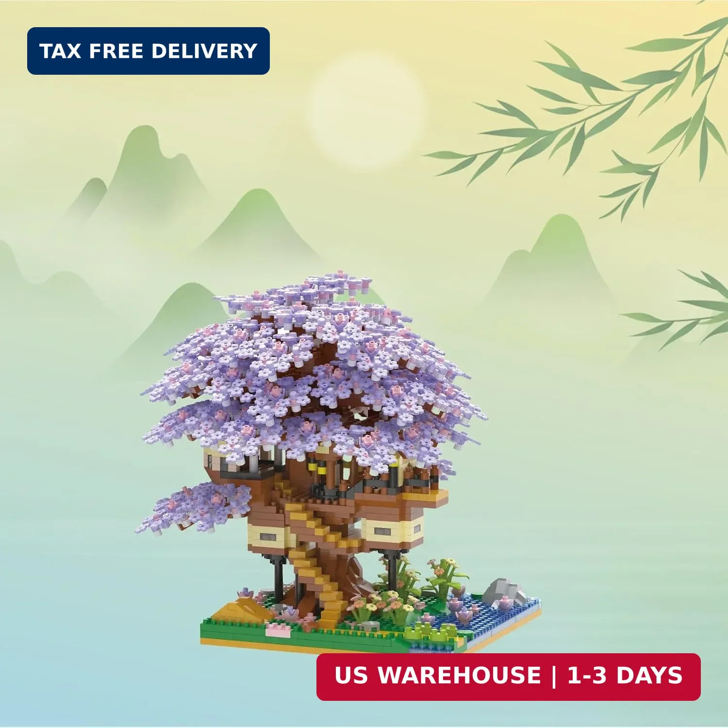 Kadablk Japanese Cherry Blossom Bonsai Tree,Sakura Tree House Model Micro Blocks