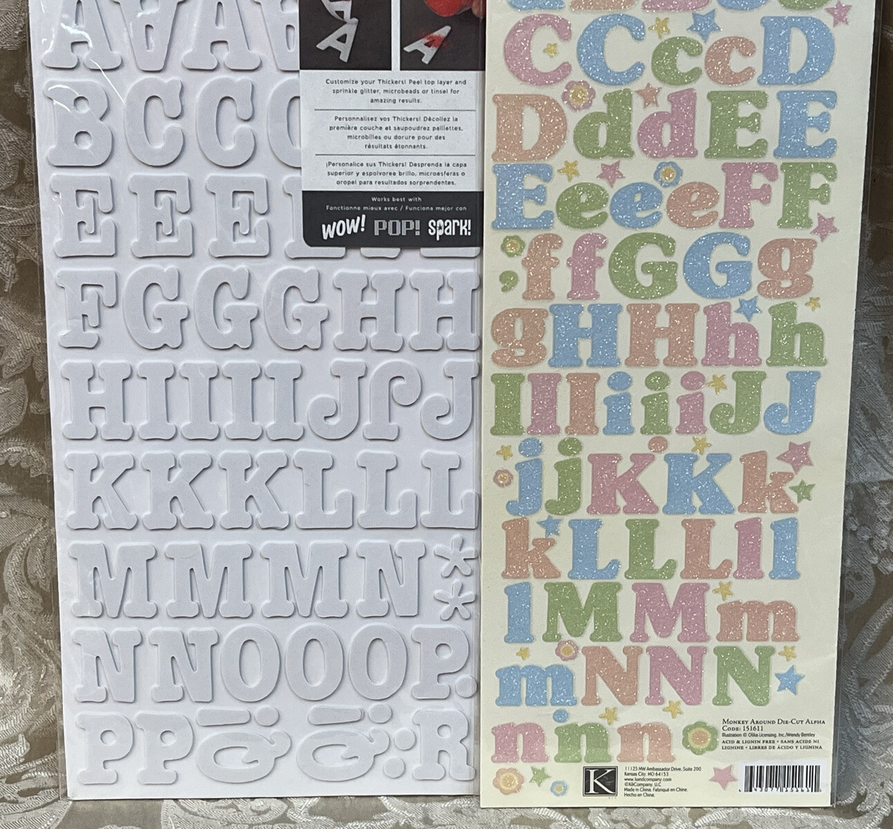 K&Company WHITE & GLITTER ALPHABET LETTERS Scrapbook Craft Sticker Pack Set