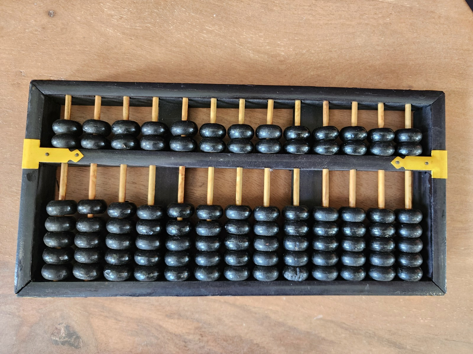 Antique Vintage LOTUS FLOWER BRAND Wood Abacus with Brass Accents