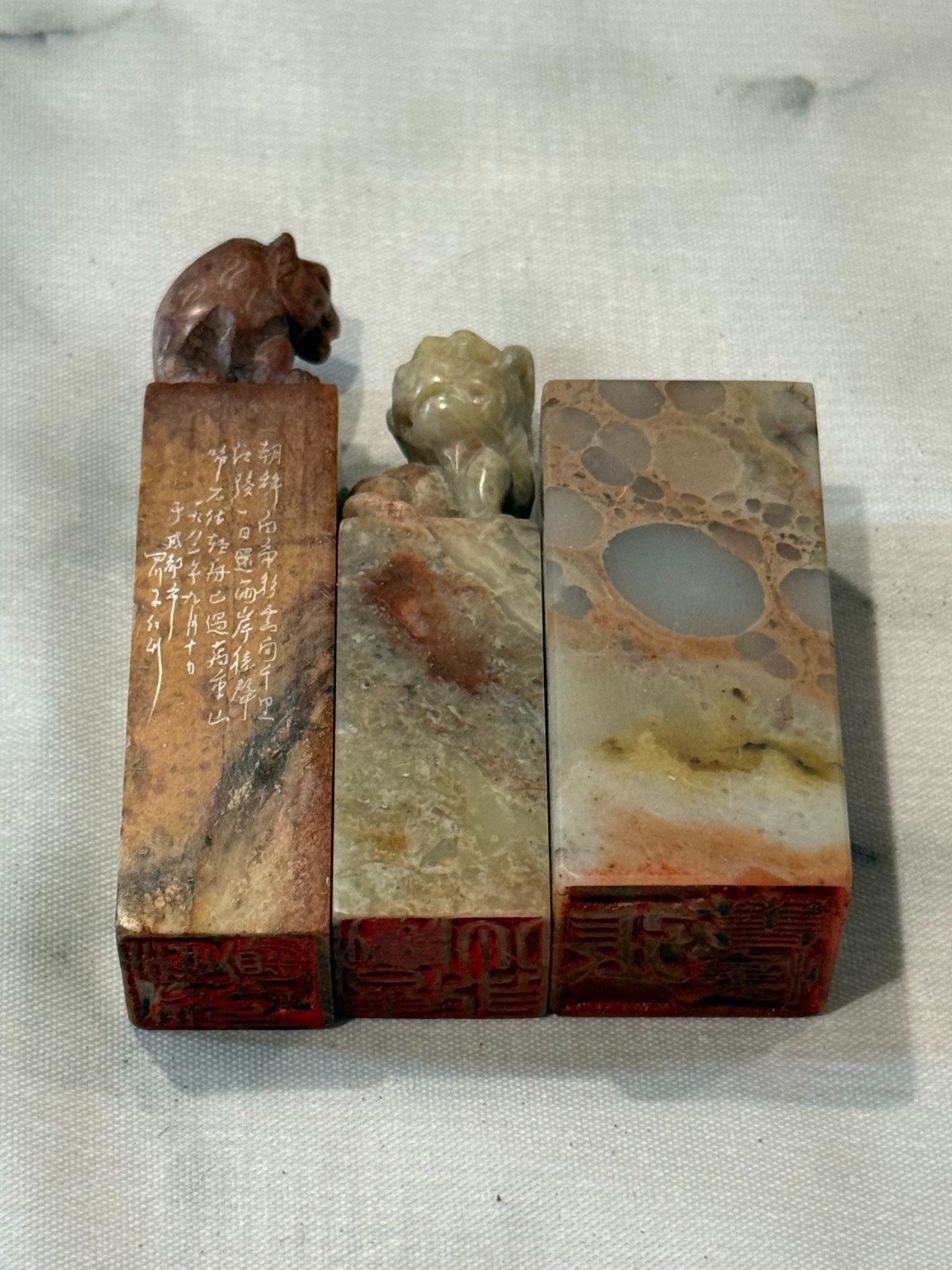 Group of 3 Vintage Chinese Carved Soapstone Chops Seals