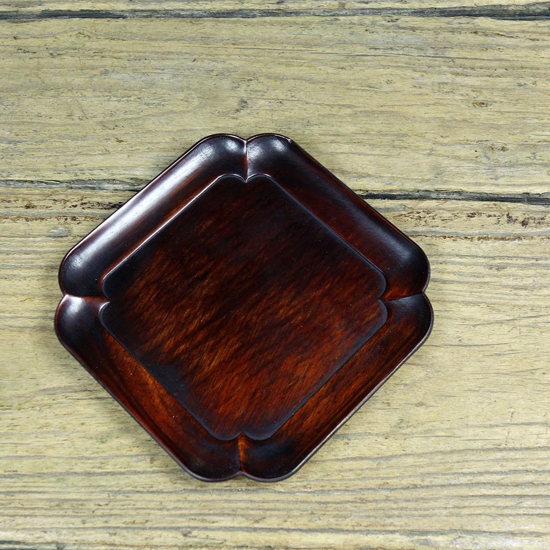 Vintage Hand Carved Rosewood Square Tea Tray Decor 13cm