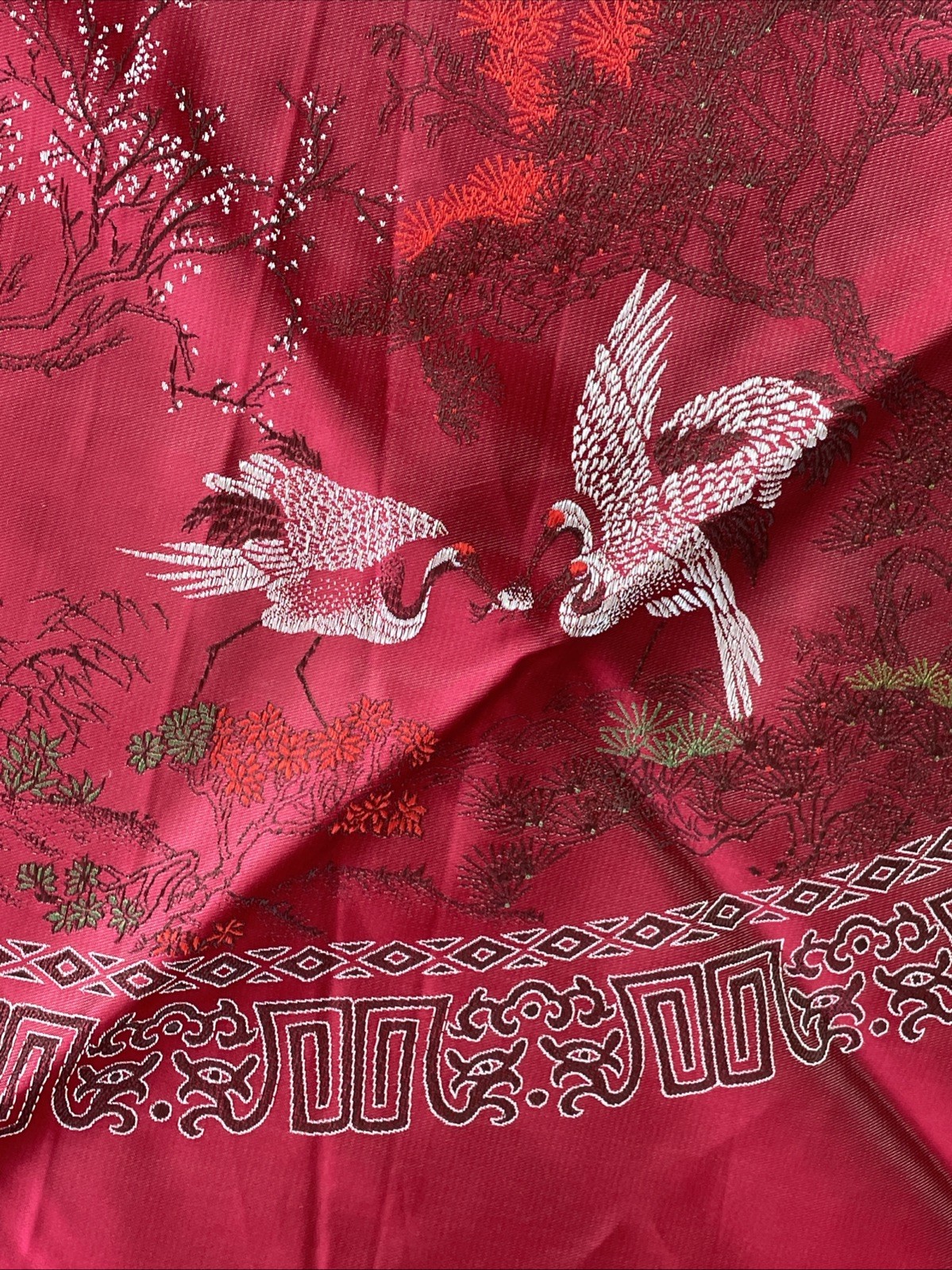 Vintage Brocaded Flowers Chinese Round Double Sided Tapestry Table Cloth Fringed