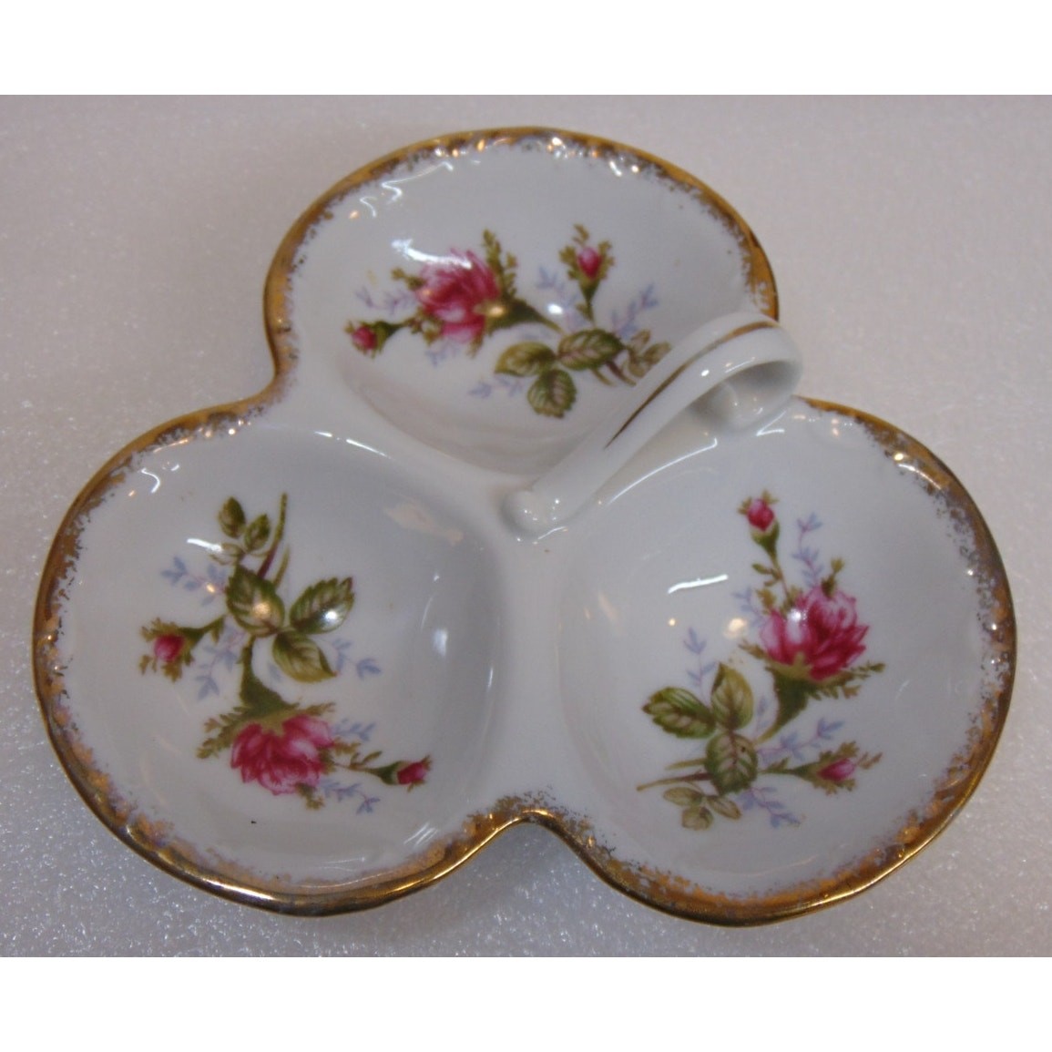 Bone China Candy Dish Trinket Bowl Floral Gold Trim Vintage Elegant Decor Roses
