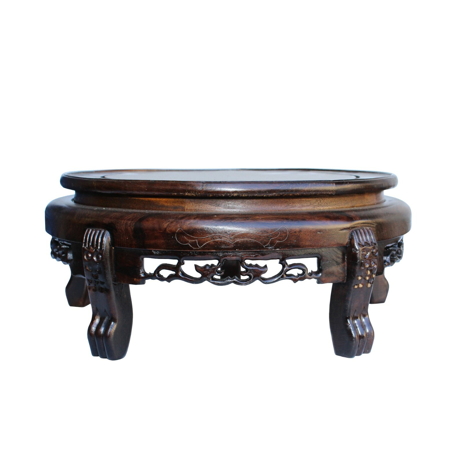 7.5″ Chinese Brown Wood Round Table Top Stand Display Easel Silver Line ws129E