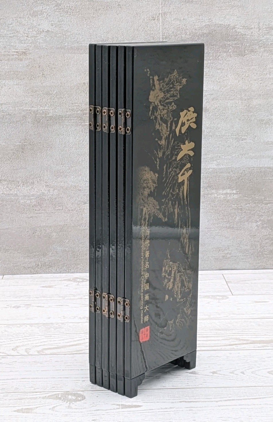 Black Lacquered Tabletop Folding Screen Chinese Painting Zhang Daqian Yuan