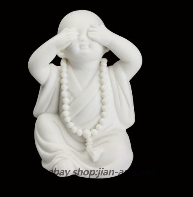3.7″Chinese White Porcelain Ceramics Lovable No Look Little Monk Figurine Statue