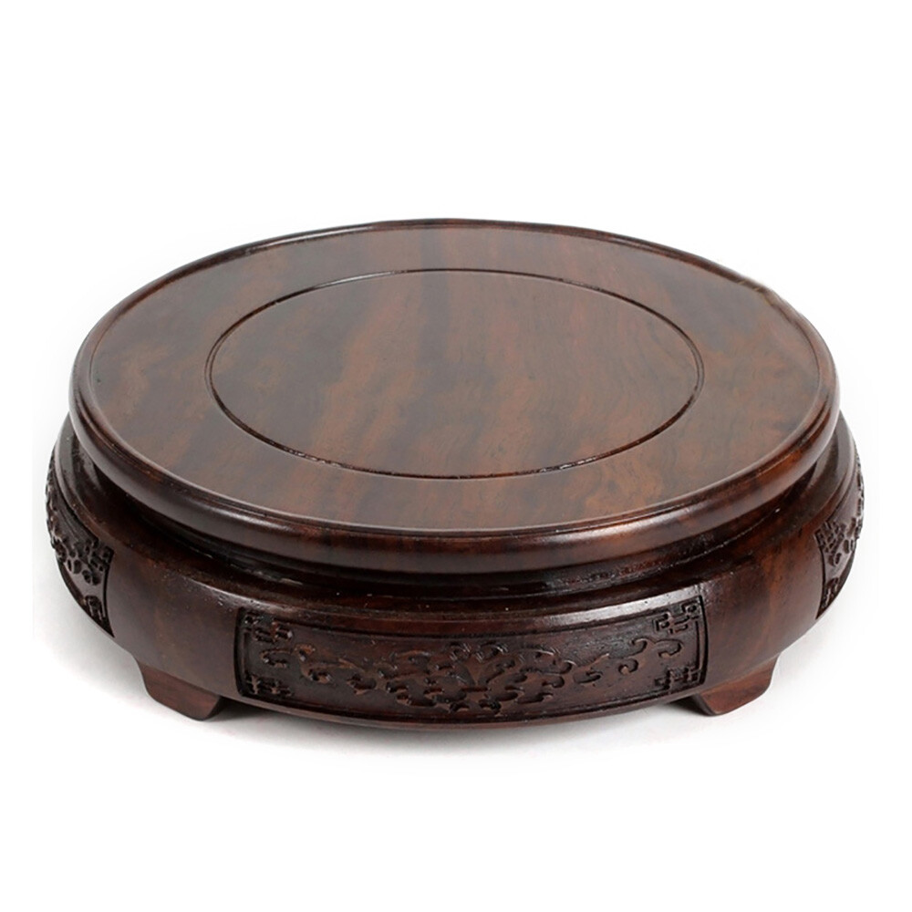 Wood Hand Carve Fishbowl Stand Bonsai Garden Stone Vase Flower Rack Display Base