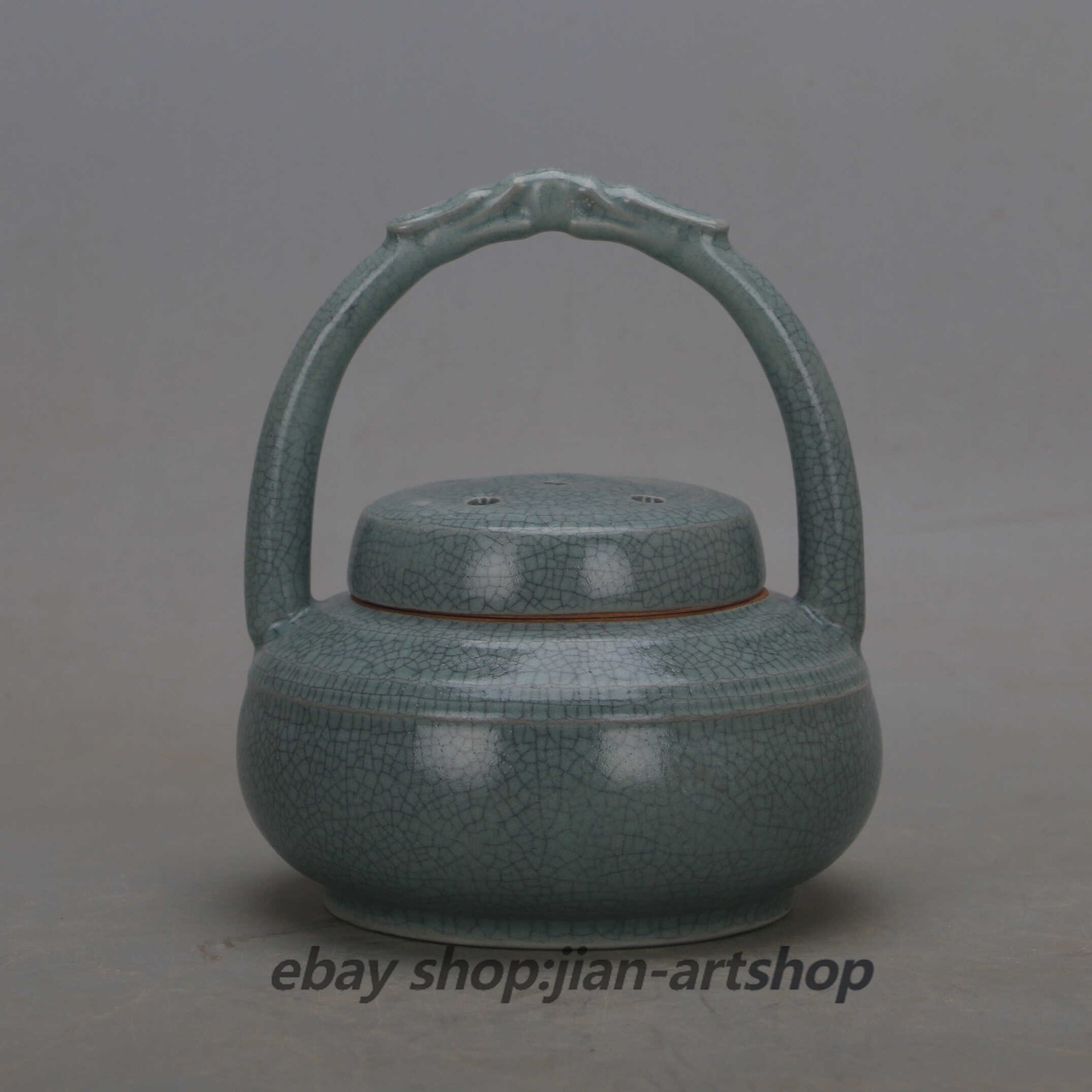 6.2″ China Ruyao Celadon Glaze Porcelain Ice Cracks Two Dragon Incense Burner